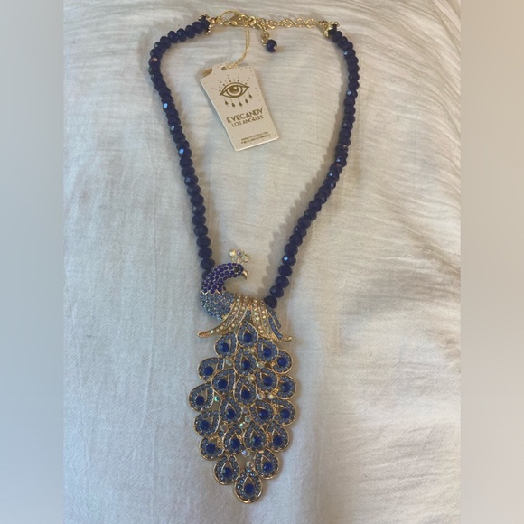 Eye Candy Jeweled Peacock Necklace with Blue Crystals New w/ Tags - Picture 4 of 14